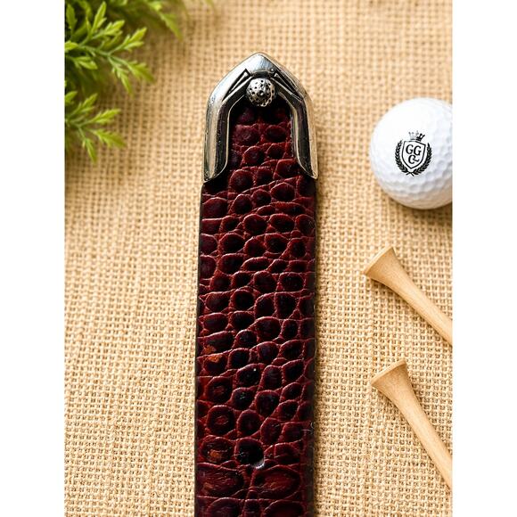 Vintage Leather Golf Concho Belt Size 36 Brown Croc Alligator Print main image 9